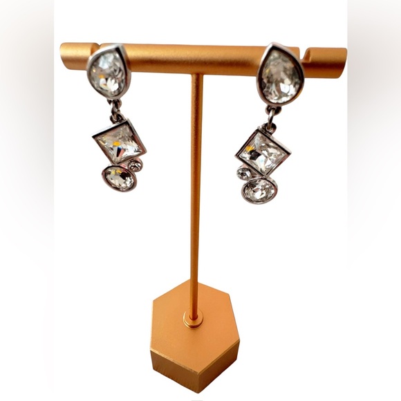 Swarovski Dream Crystal Drop Earrings Rhodium Plated Geometric Dangle - Picture 3 of 3